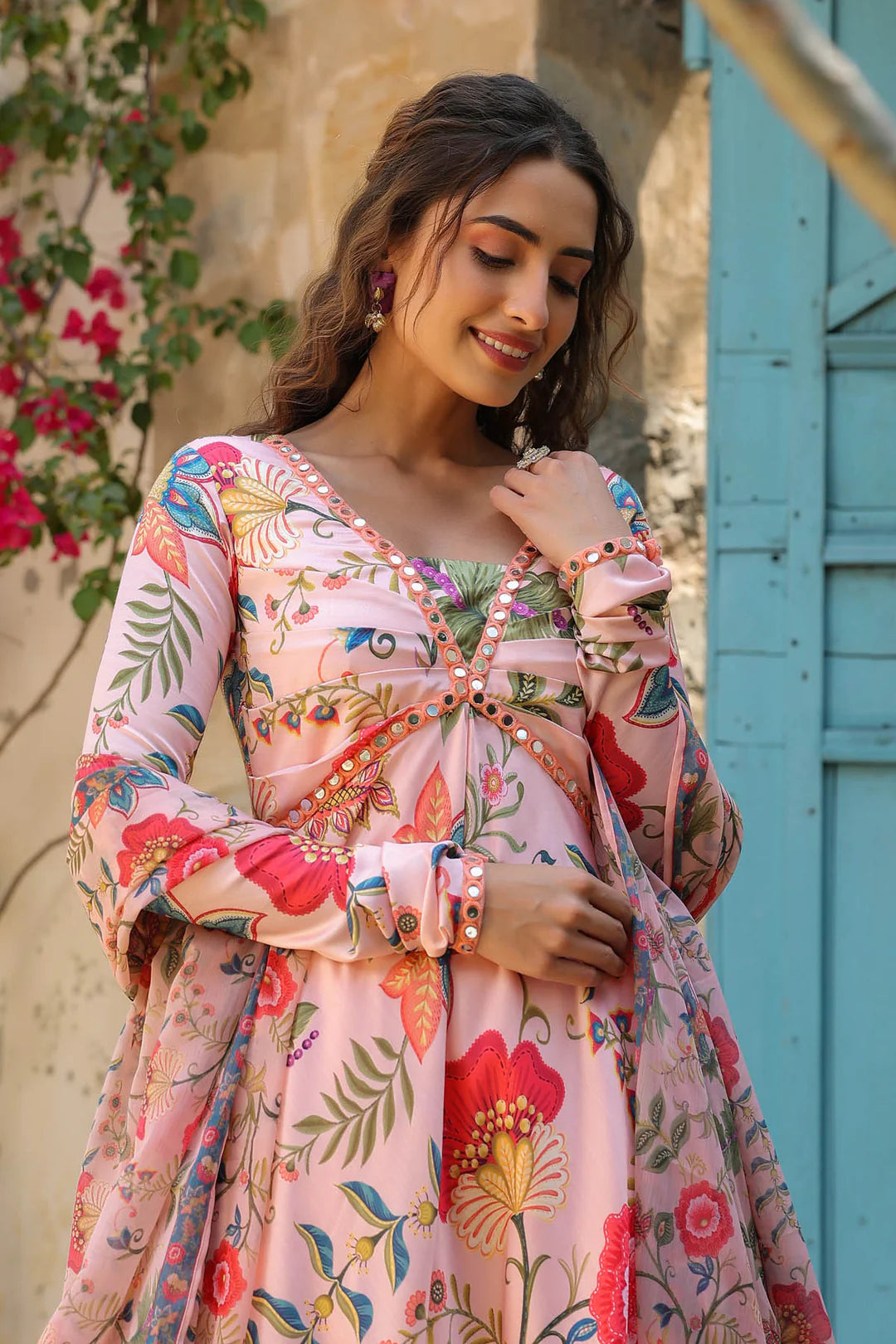 Peach Linen Satin Anarkali set Peach Linen Satin Anarkali set