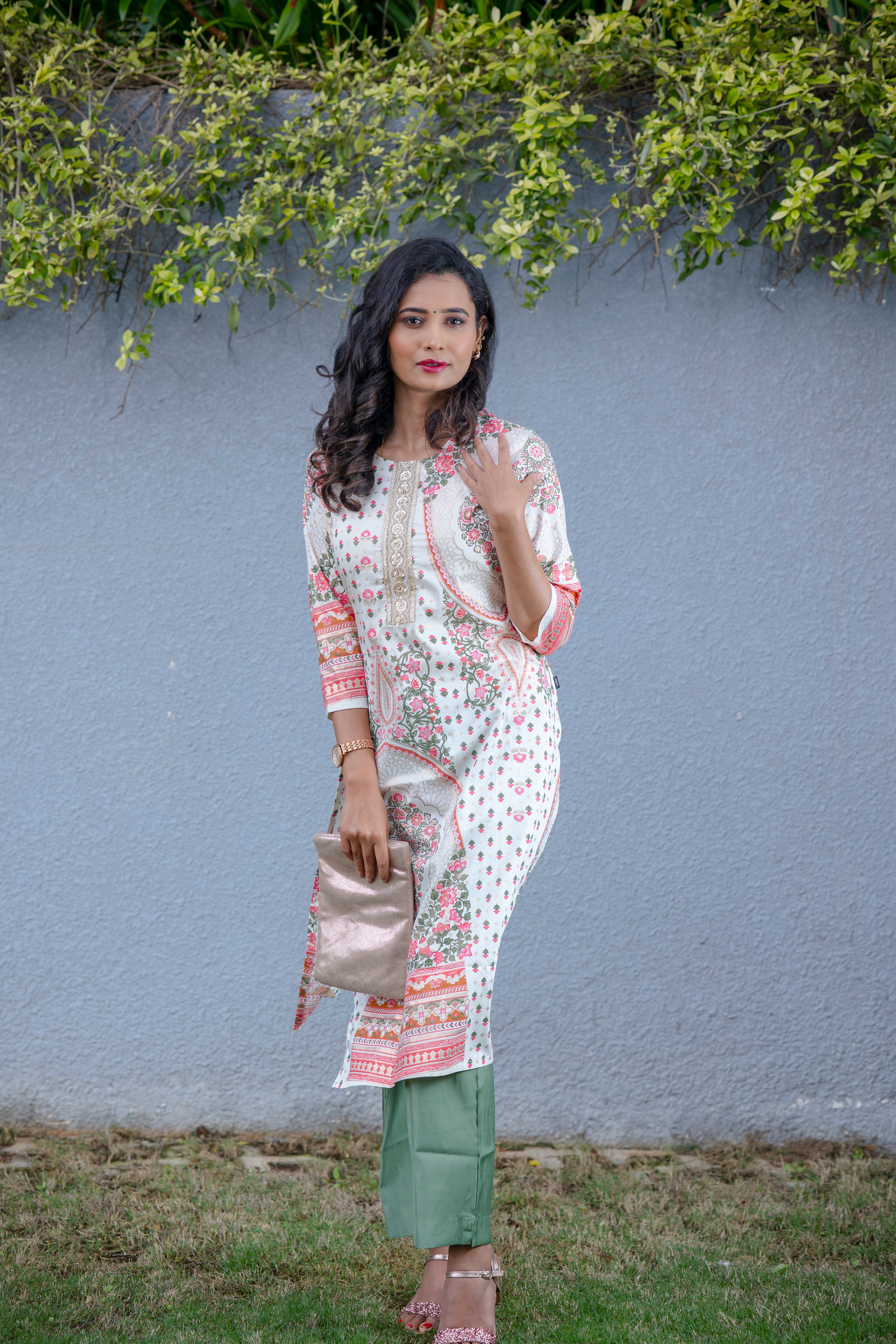 Floral Paisley Printed Silk Kurta Set