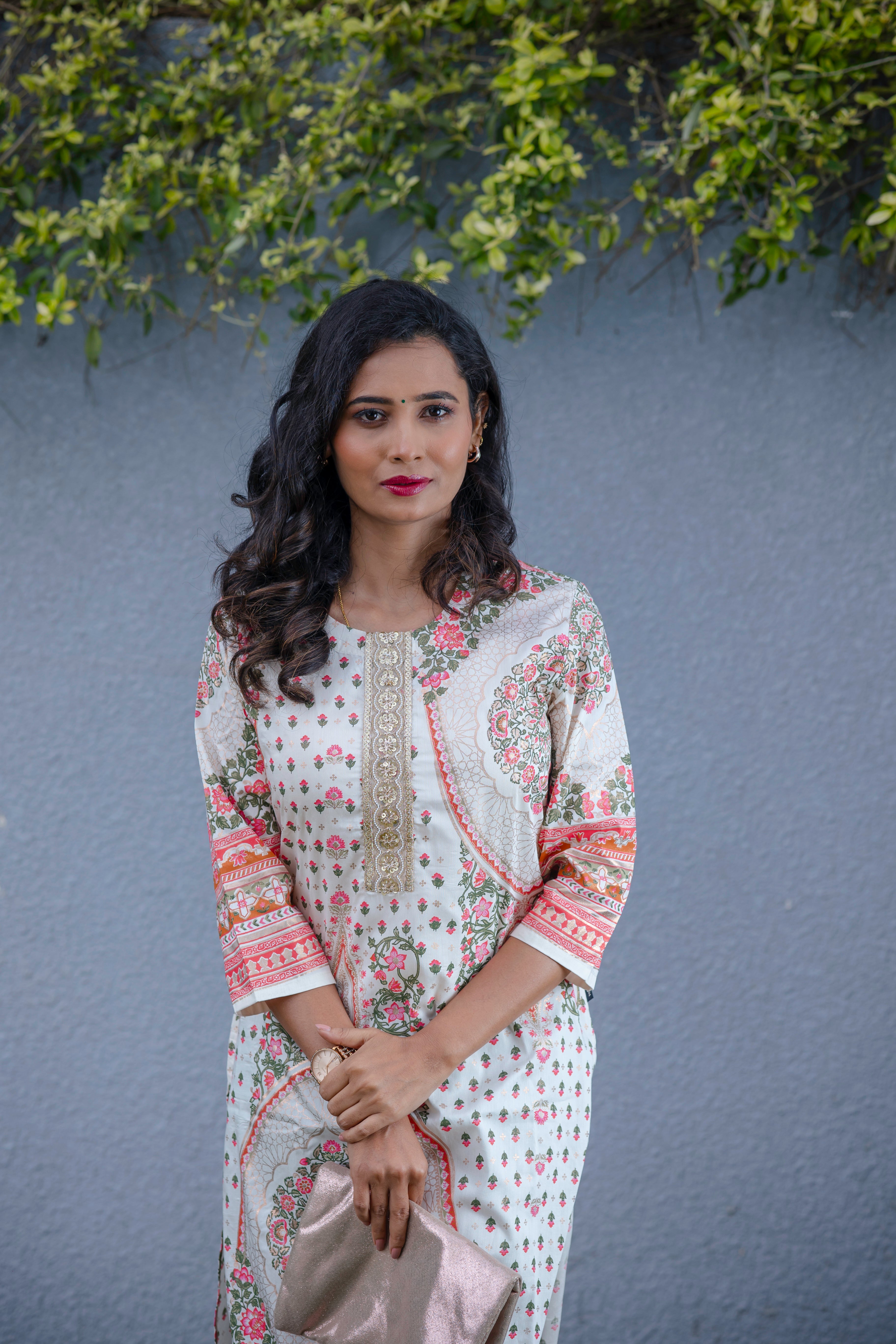 Floral Paisley Printed Silk Kurta Set