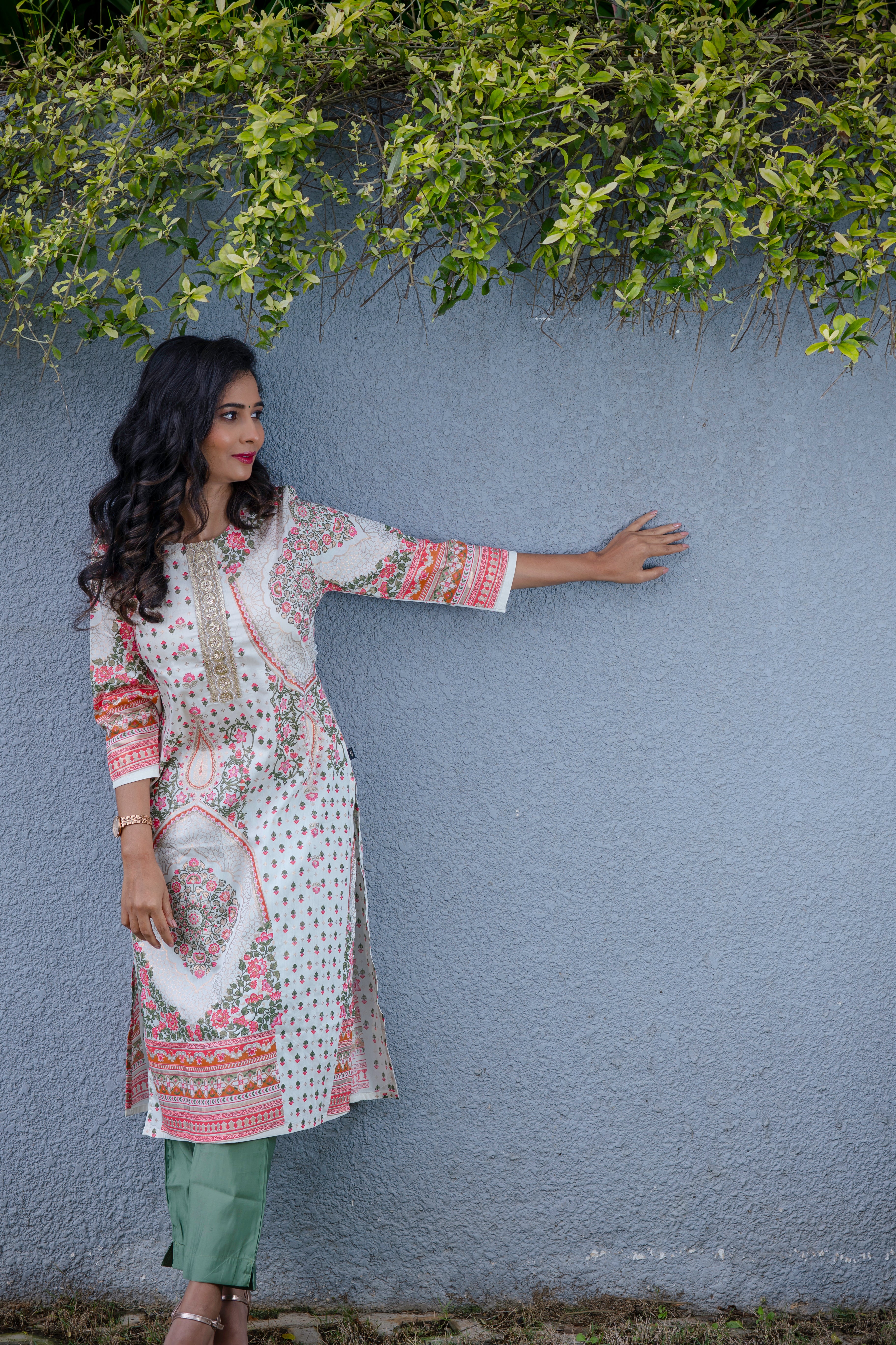 Floral Paisley Printed Silk Kurta Set
