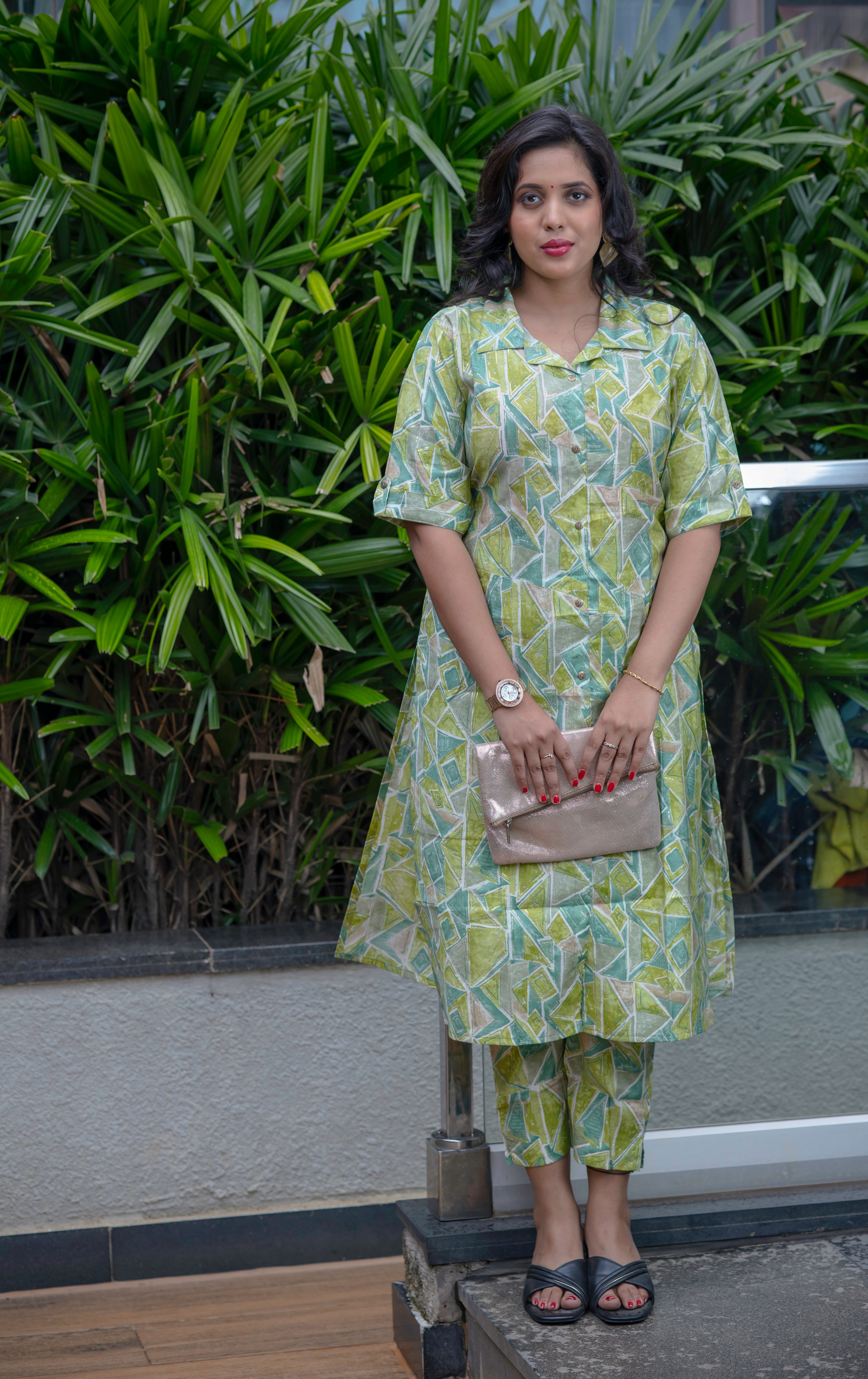 Geometric Print Cotton Silk Kurta Set