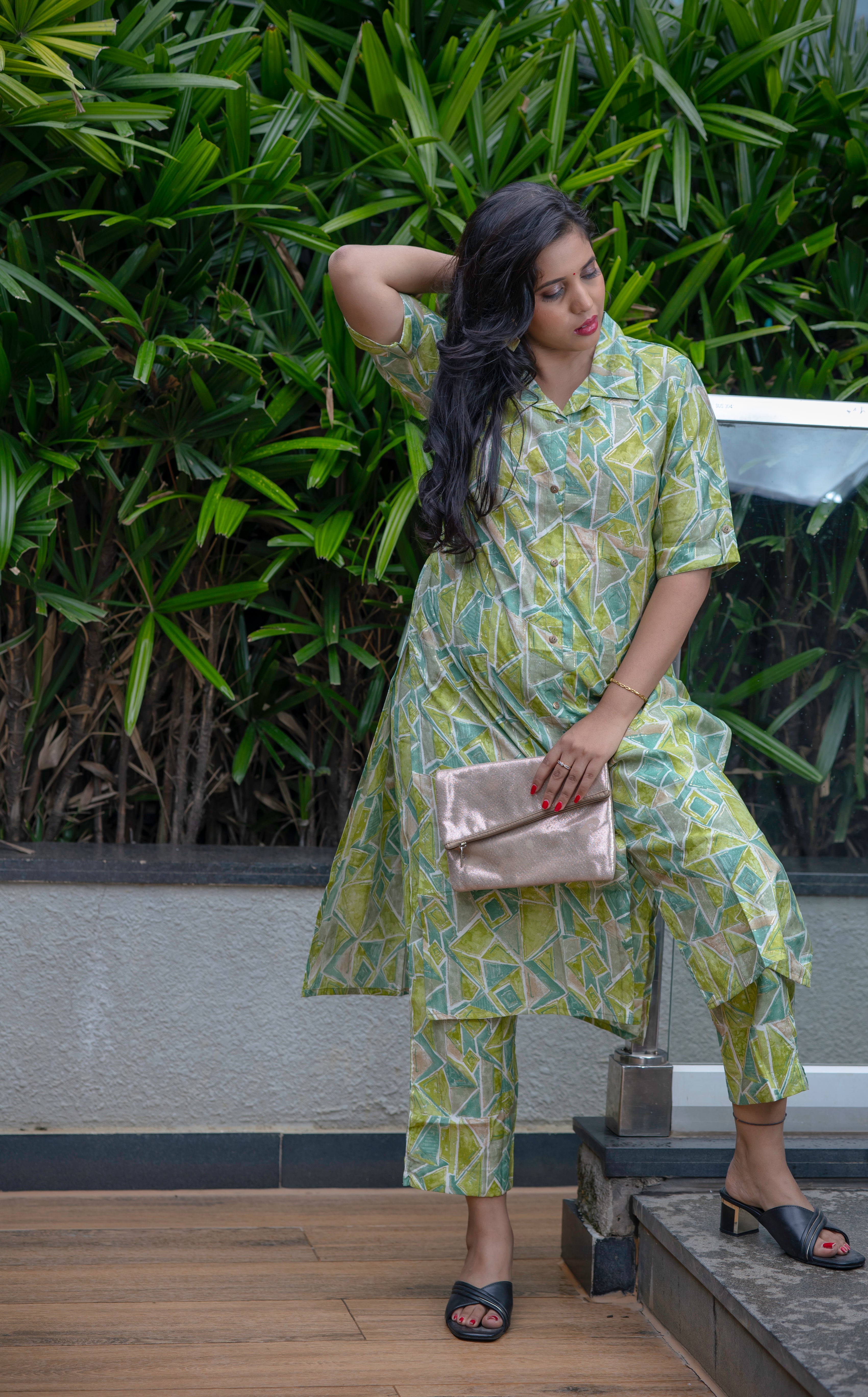 Geometric Print Cotton Silk Kurta Set