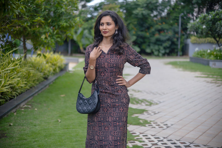 Elegant Black Printed Cotton Kurta