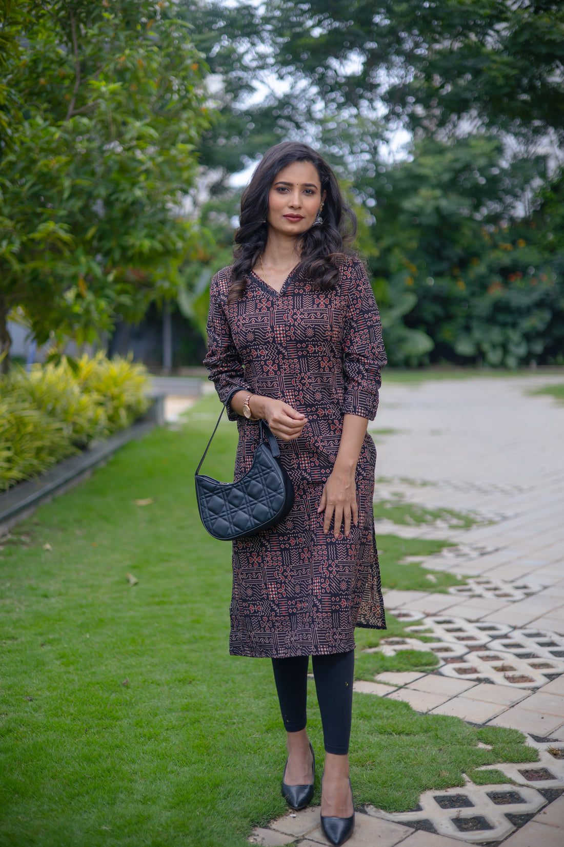 Elegant Black Printed Cotton Kurta