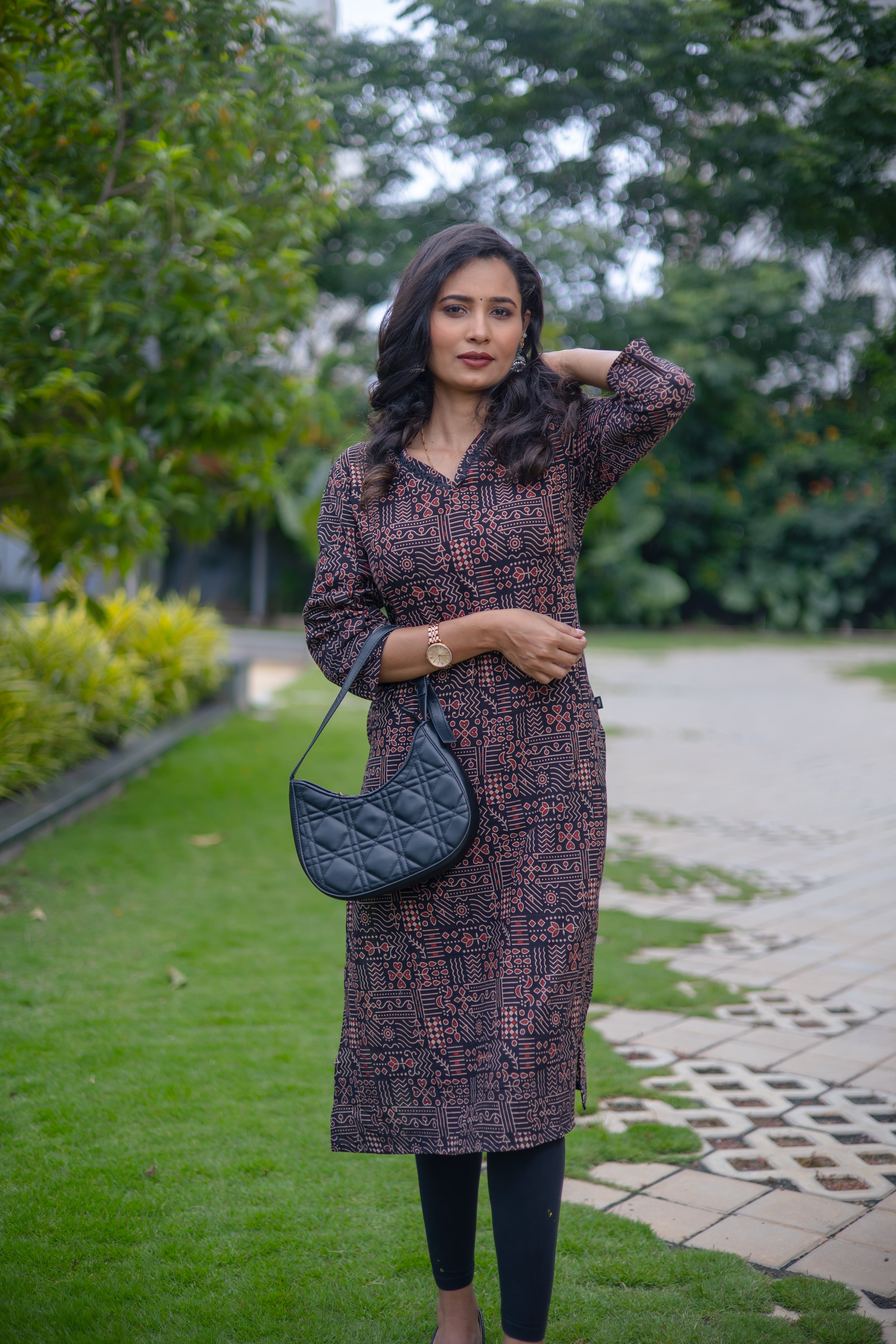 Elegant Black Printed Cotton Kurta