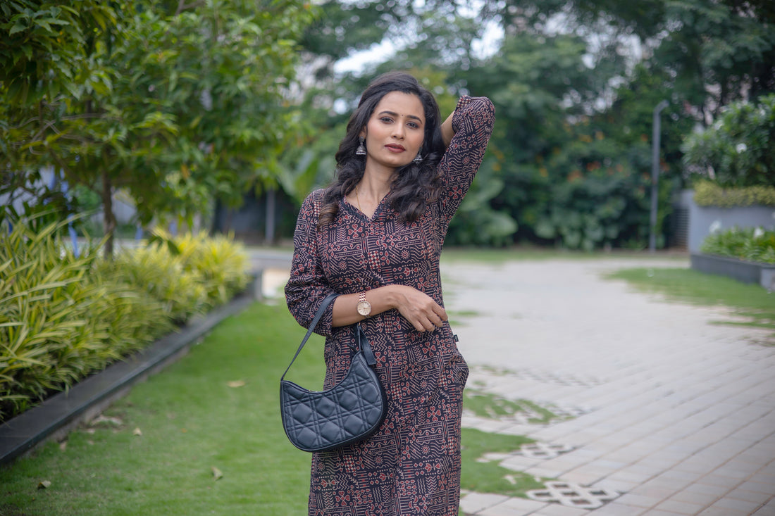 Elegant Black Printed Cotton Kurta
